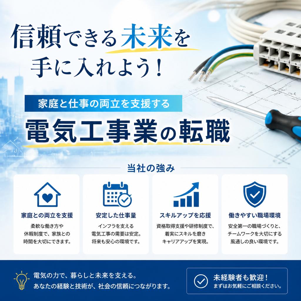信頼できる未来を手に入れよう！家庭と仕事の両立を支援する電気工事業の転職