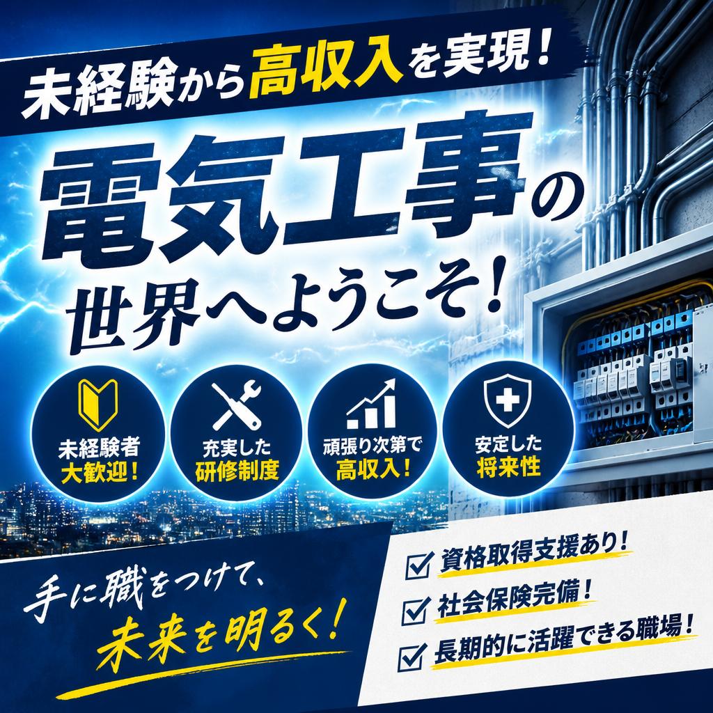 未経験から高収入を実現！電気工事の世界へようこそ！