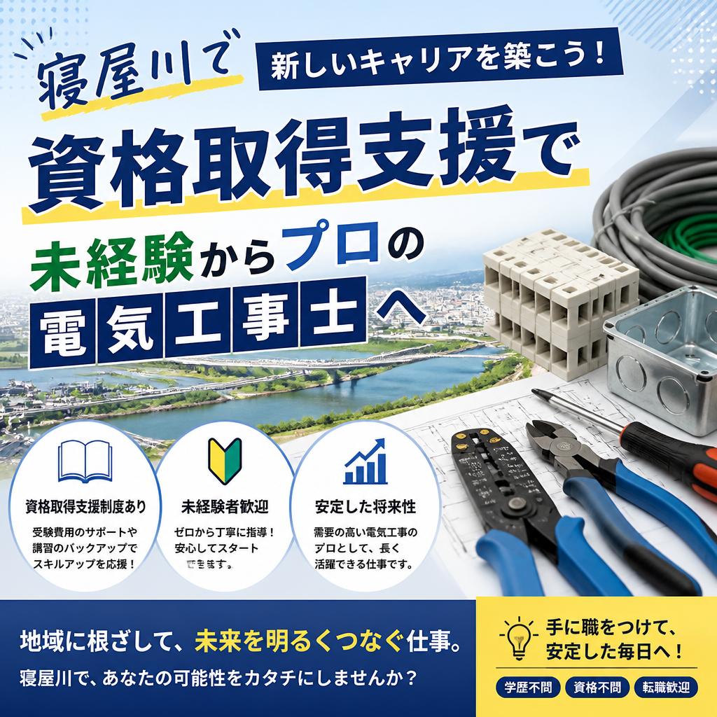 寝屋川で新しいキャリアを築こう！資格取得支援で未経験からプロの電気工事士へ