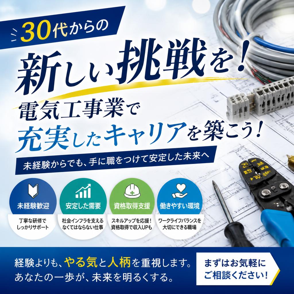 30代からの新しい挑戦を！電気工事業で充実したキャリアを築こう！