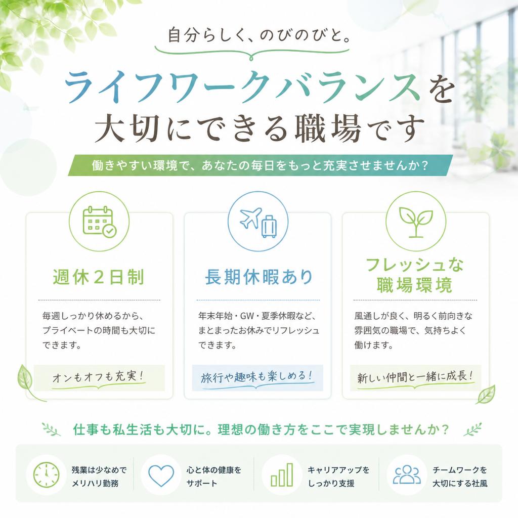 働きやすい環境とプライベートの充実