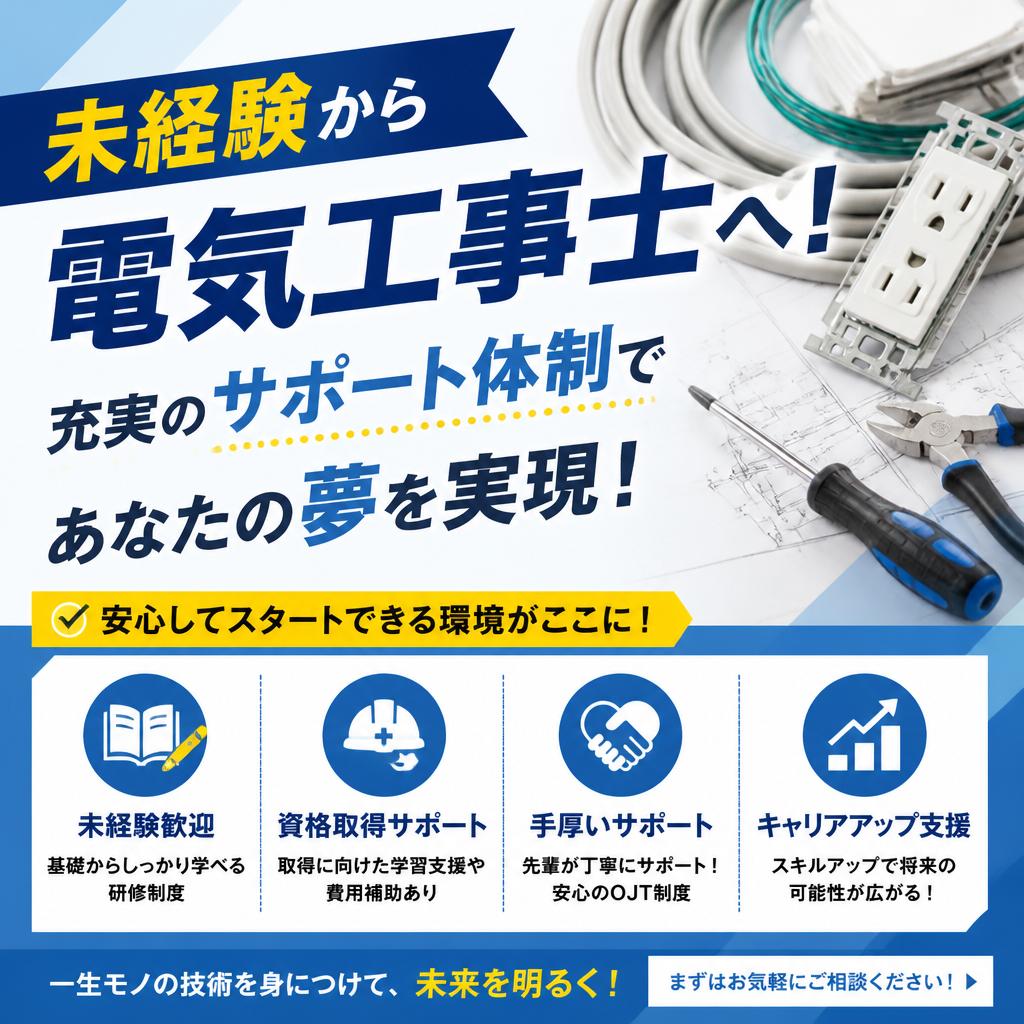 未経験から電気工事士へ！充実のサポート体制であなたの夢を実現！